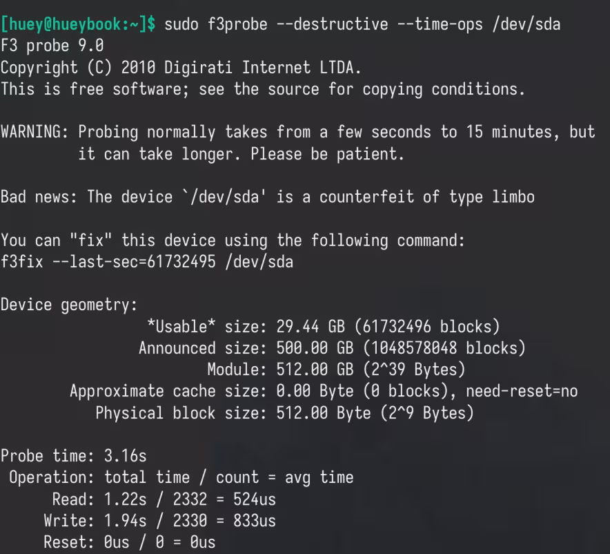 Screenshot of f3 tool in action