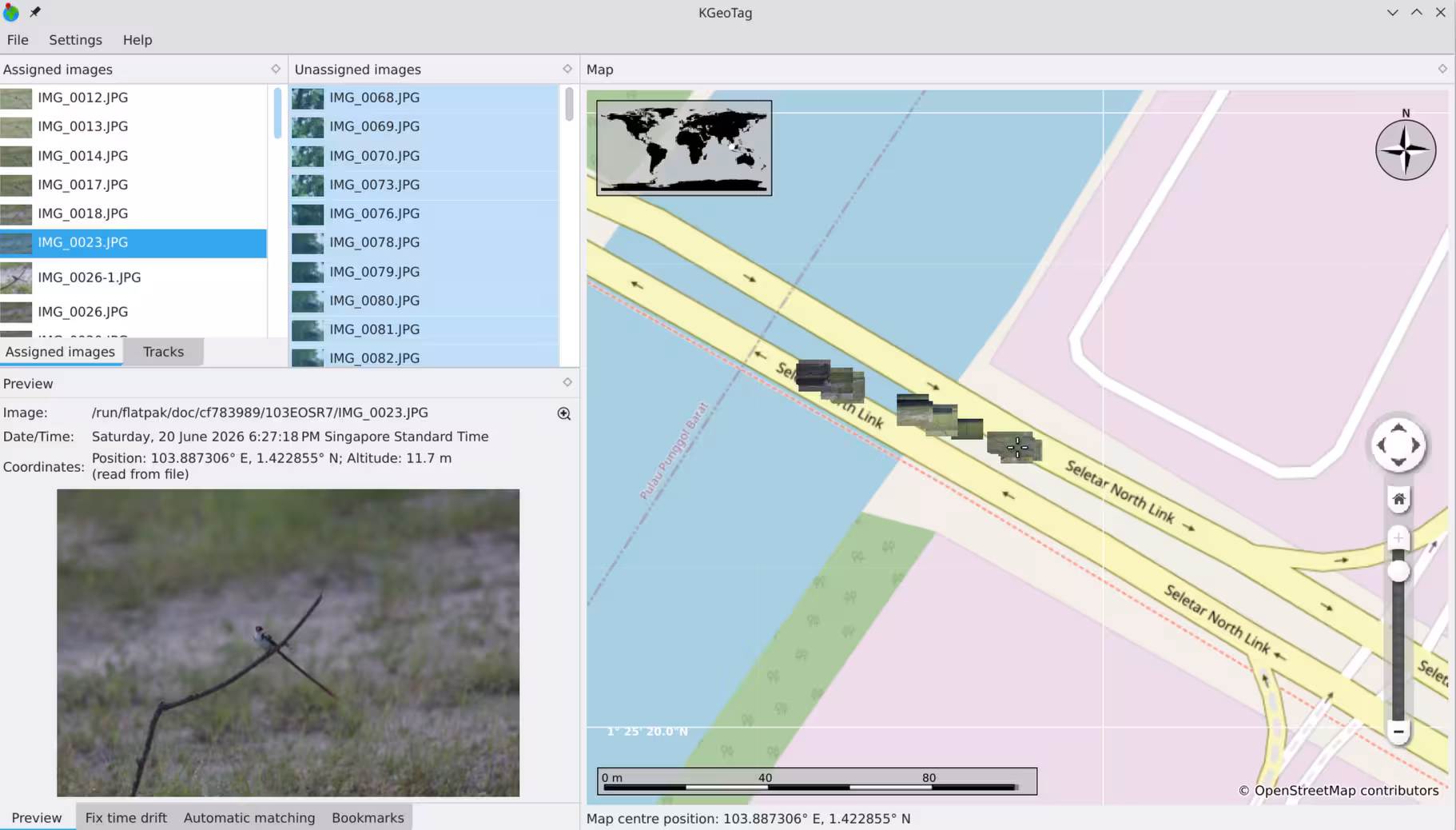 Screenshot of KGeoTag preview screen