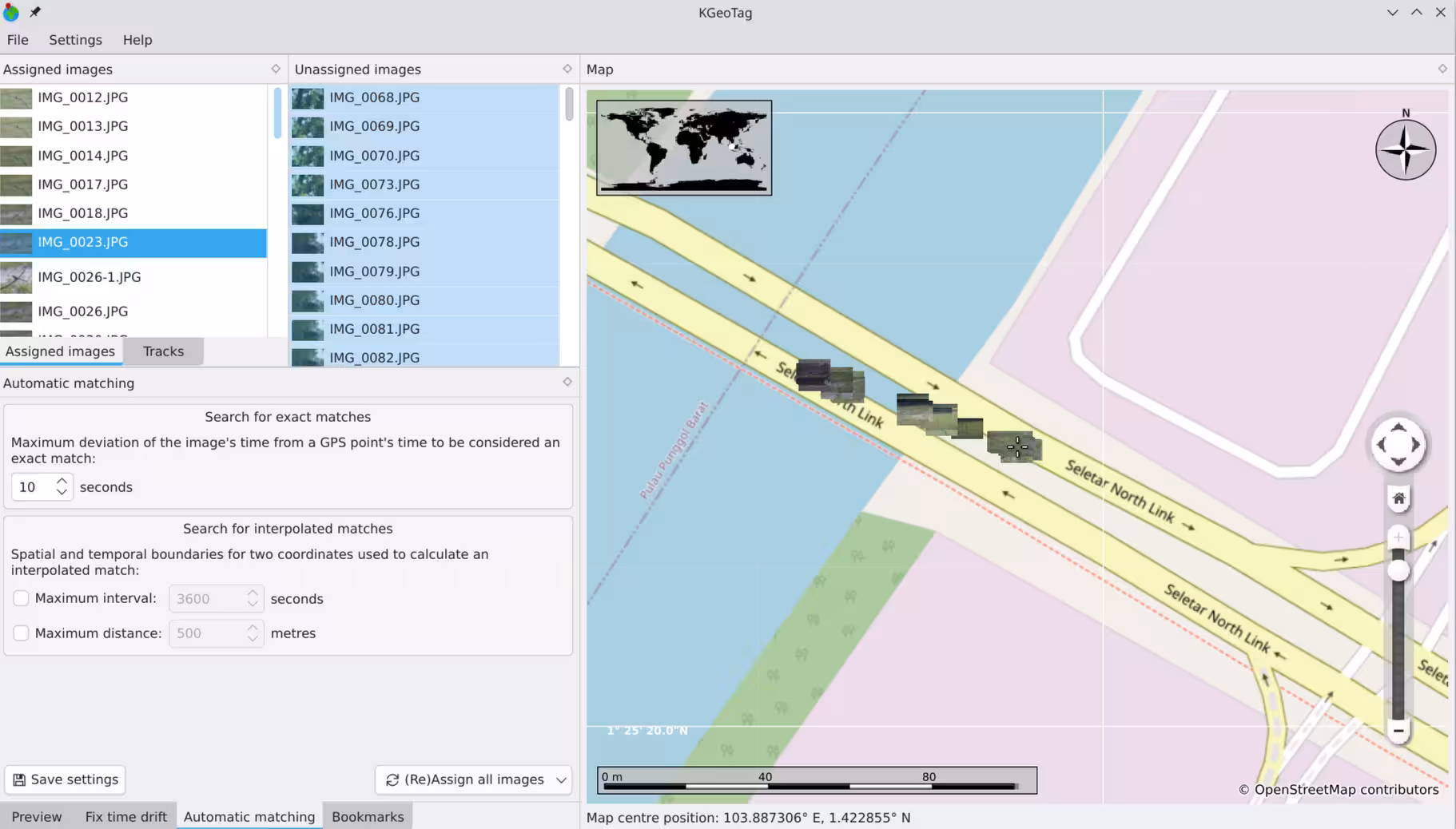 Screenshot of KGeoTag automatic interpolation screen