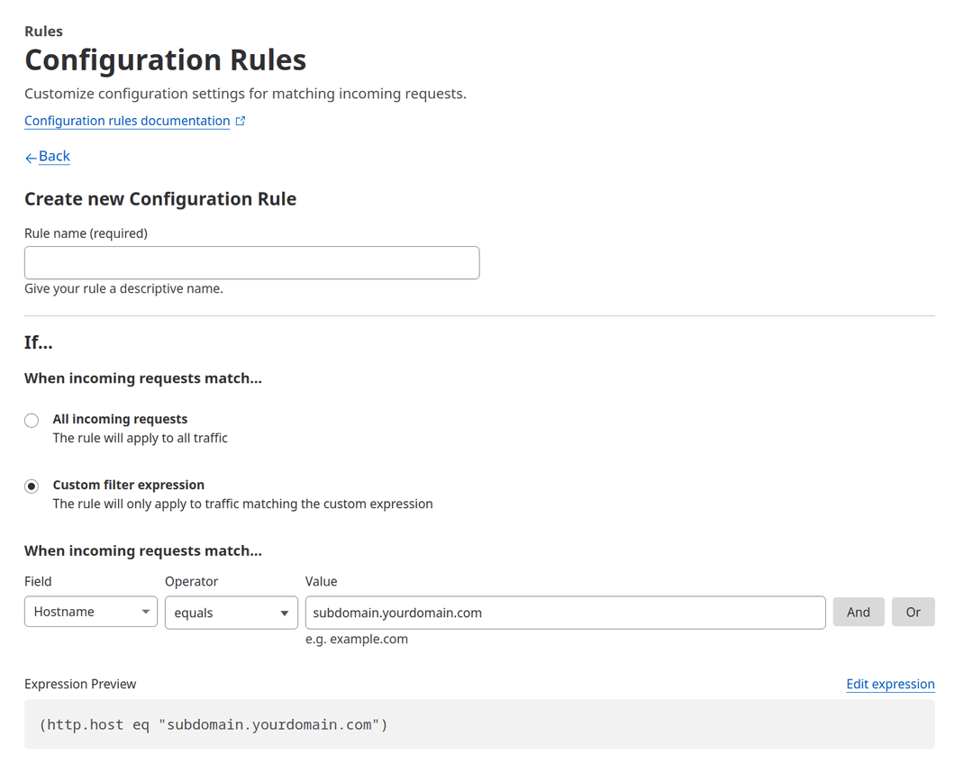 Cloudflare configuration rules - top section